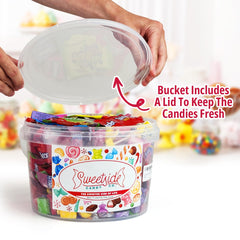 SWEETSIDE CANDY CO. bucket opened with visible candies ready for serving at events