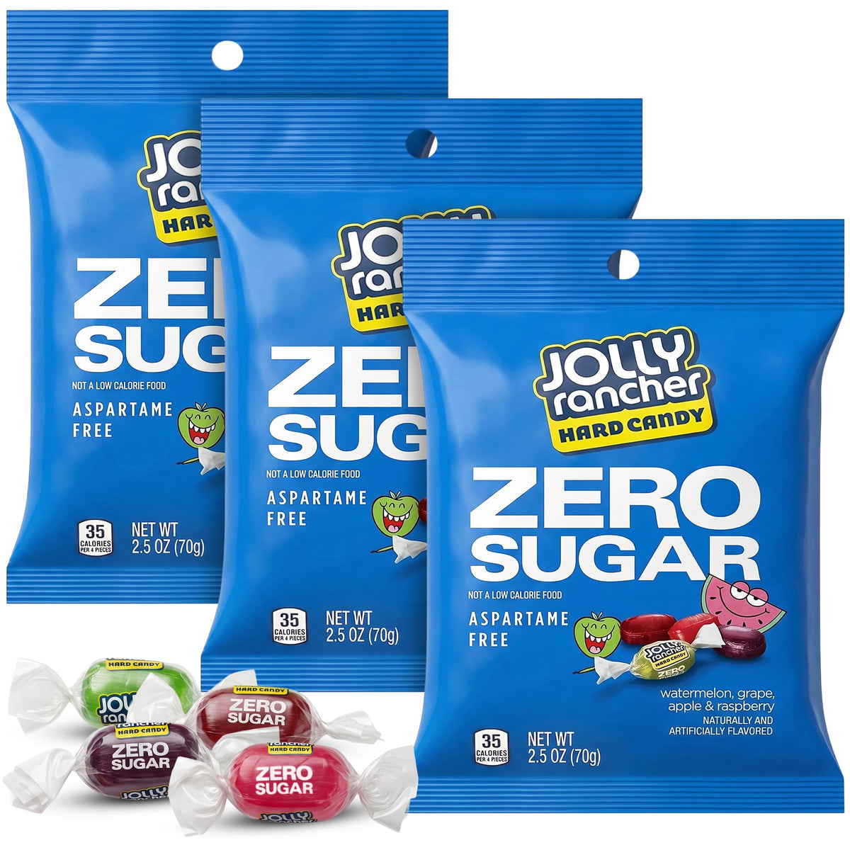 SWEETSIDE CANDY CO. front packaging showing three assorted 2.5 oz bags, easy storage benefit