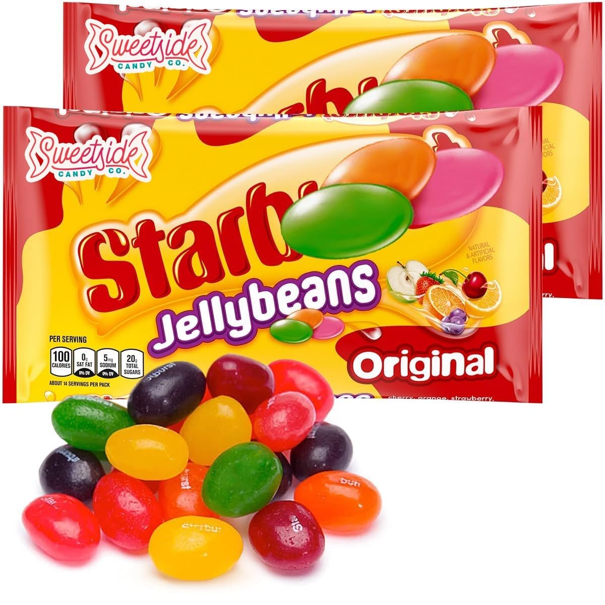 SWEETSIDE CANDY CO. front packaging showing colorful jelly beans and resealable bag benefit