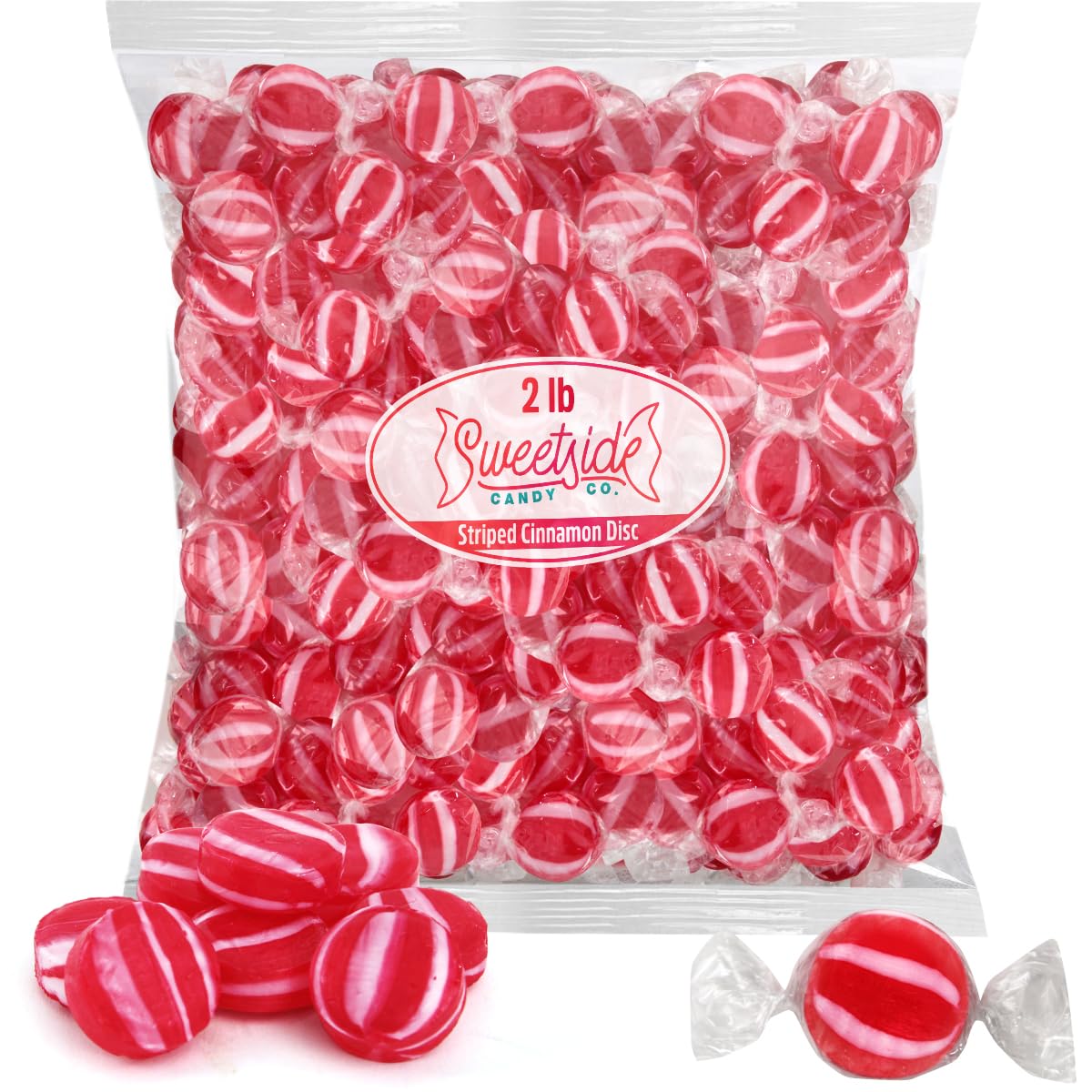 SWEETSIDE front packaging showing 2 lb bag and striped candy benefits