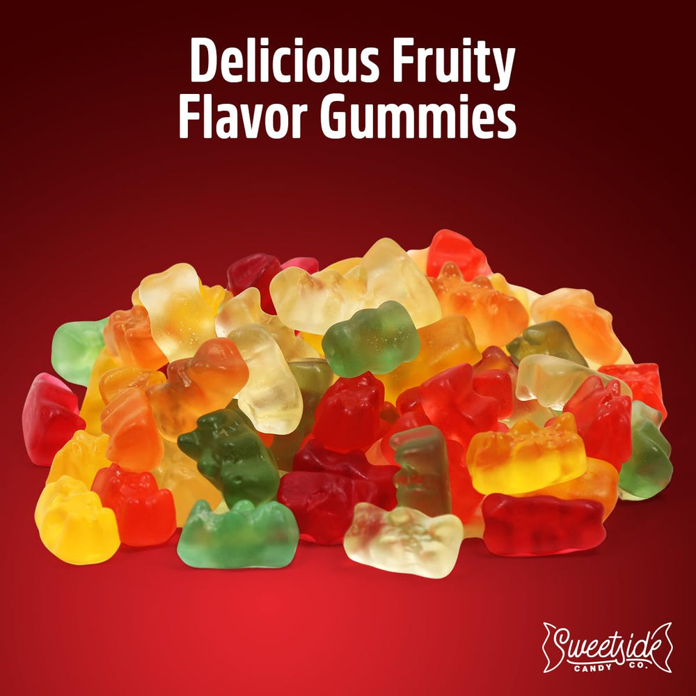 SWEETSIDE CANDY CO. open bag with gummies scattered illustrating portion size