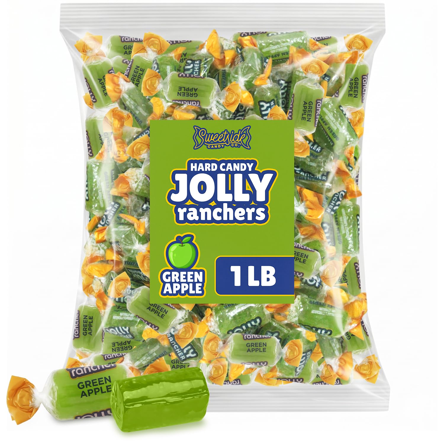 SWEETSIDE CANDY CO. front packaging showing green apple bulk bag benefit: easy selection
