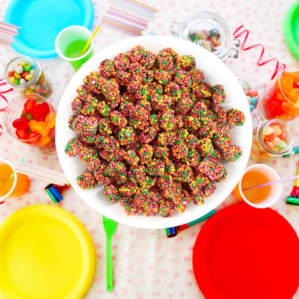 SWEETSIDE CANDY CO. party buffet jar filled with gummy clusters for guests to enjoy