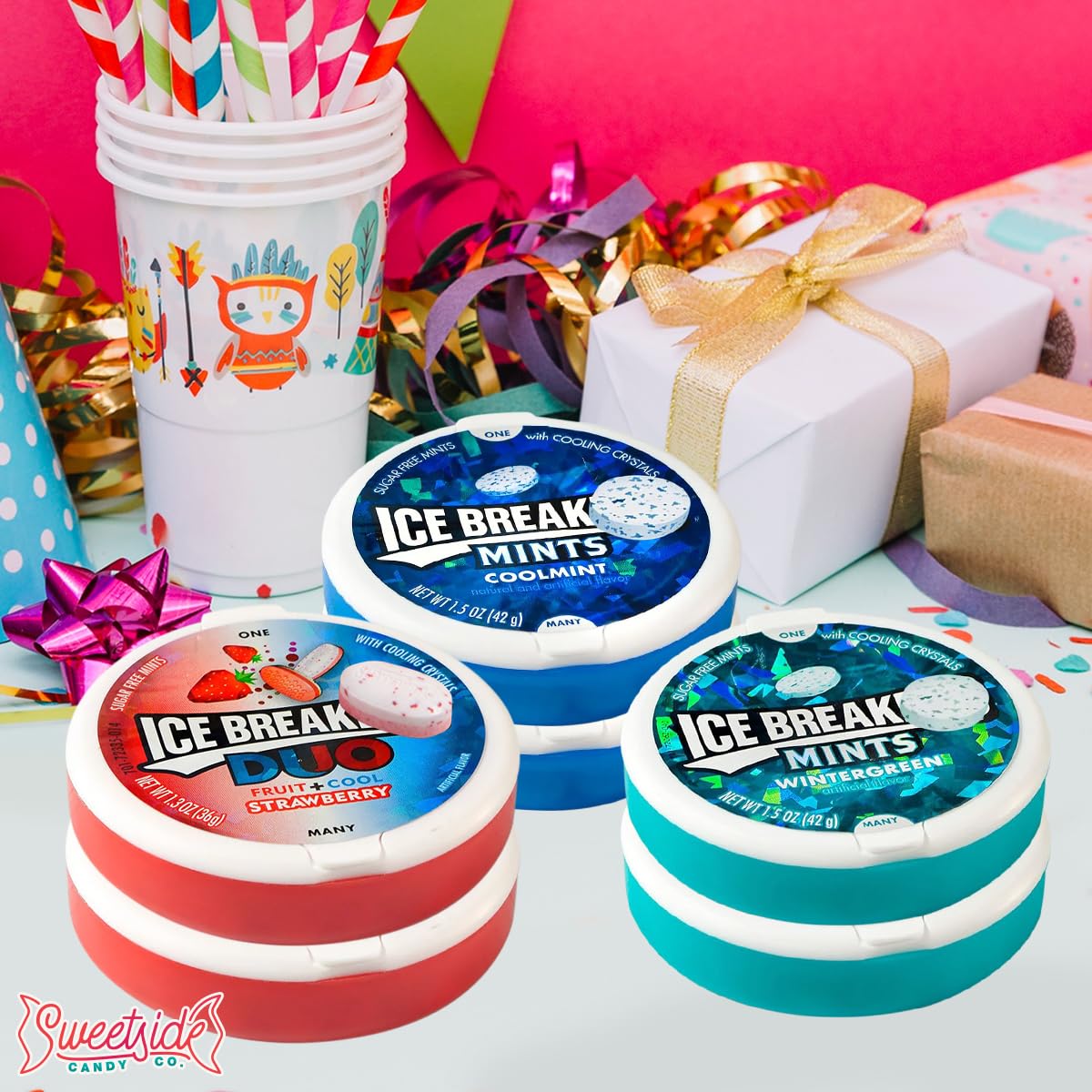 SWEETSIDE CANDY CO. pack beside coin showing compact size and portability