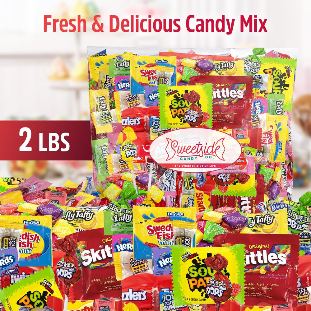 SWEETSIDE CANDY CO. open bag full of assorted wrapped candies, ideal for sharing