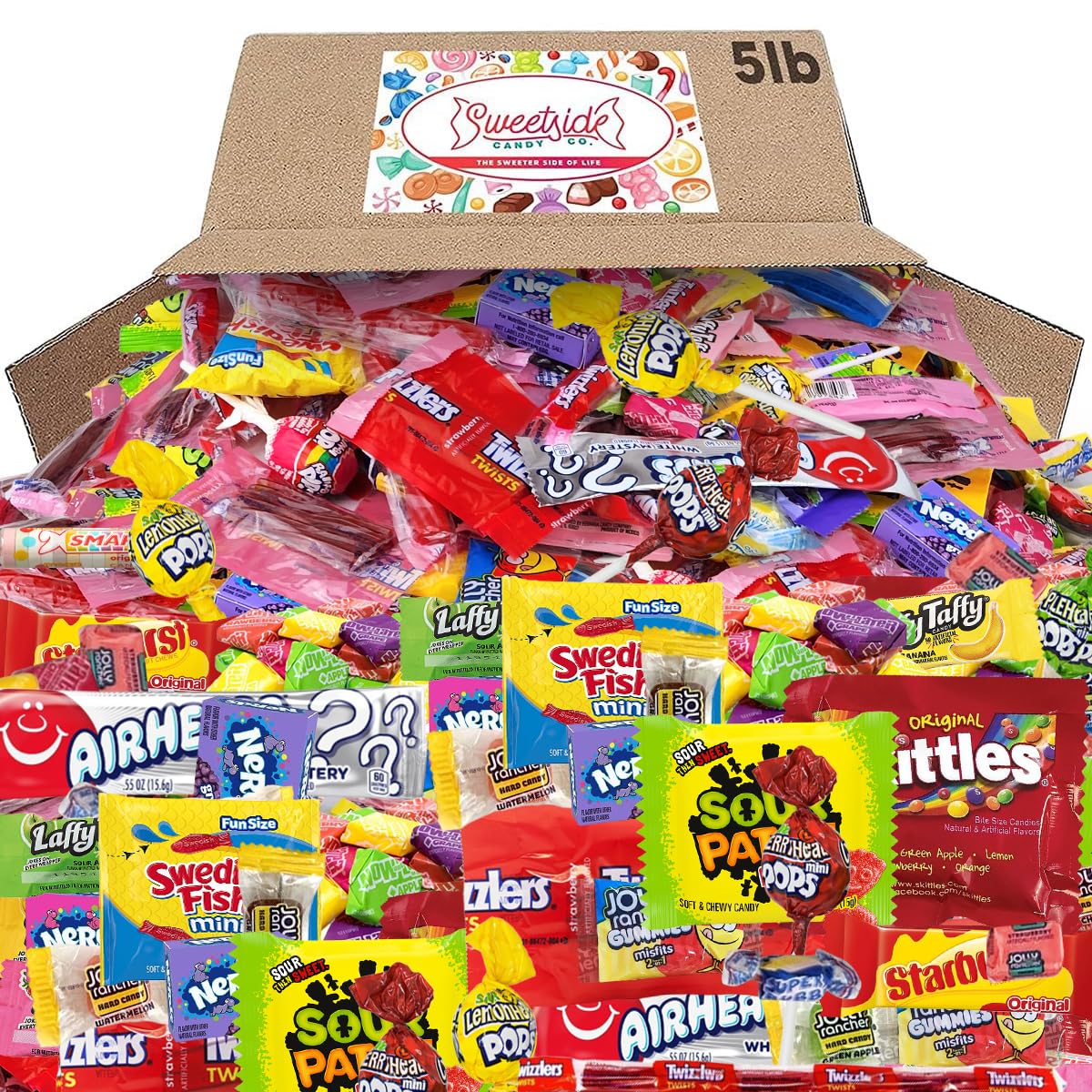 SWEETSIDE CANDY CO. front packaging showing 5 lb bag and branding benefits sharing