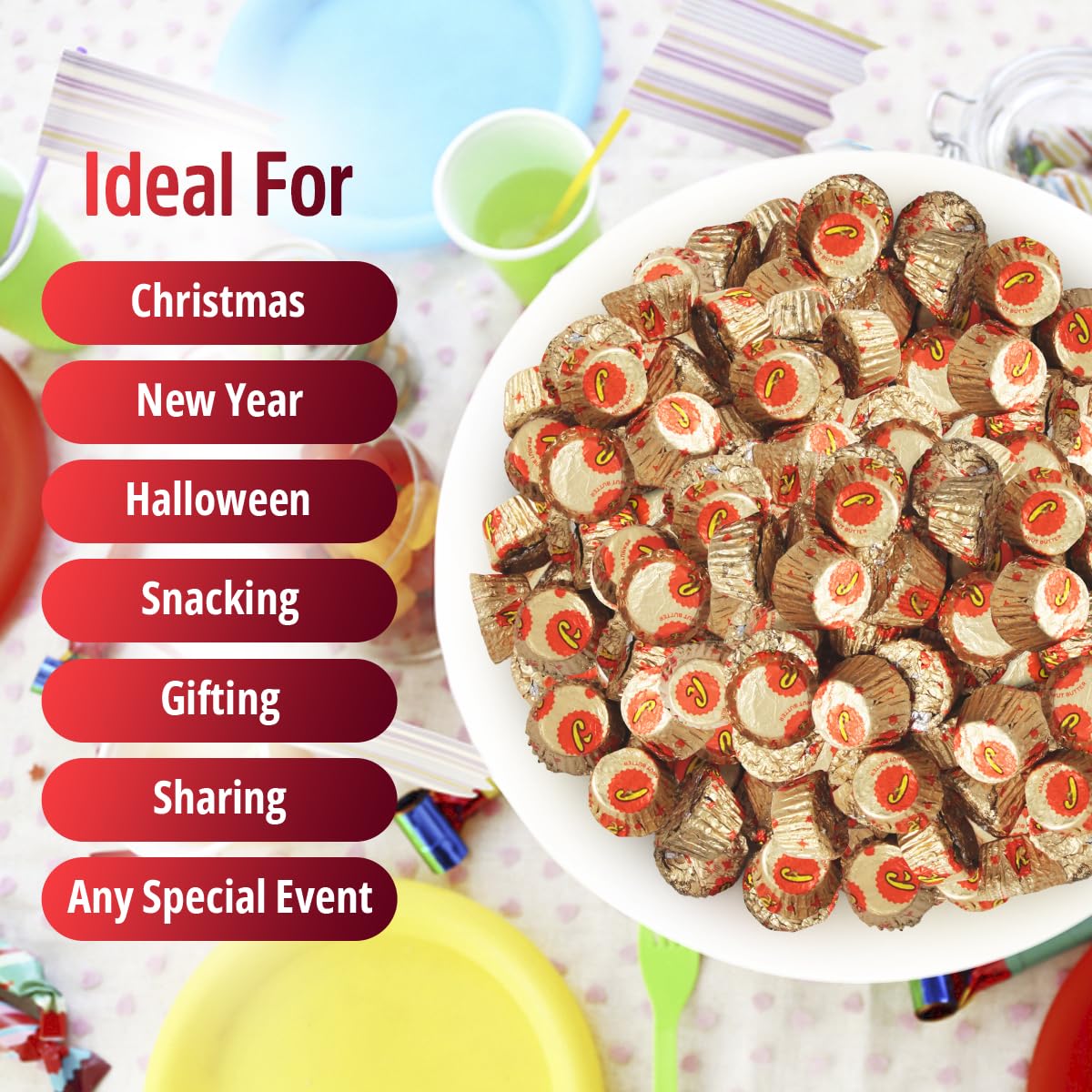 SWEETSIDE CANDY CO. filled party bowl with mini cups ready for sharing at events