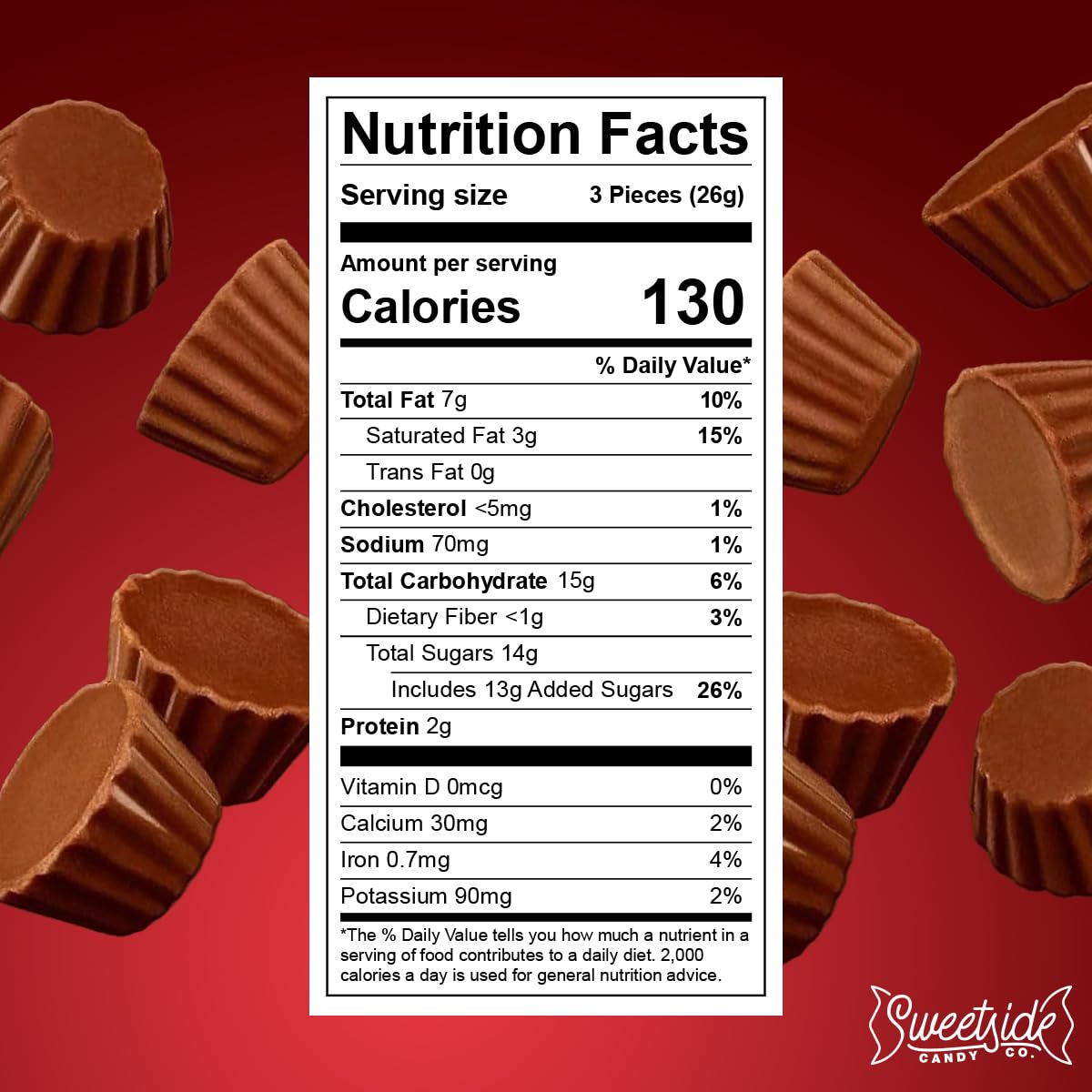 SWEETSIDE CANDY CO. unwrapped peanut butter cup revealing creamy center and easy snacking benefit