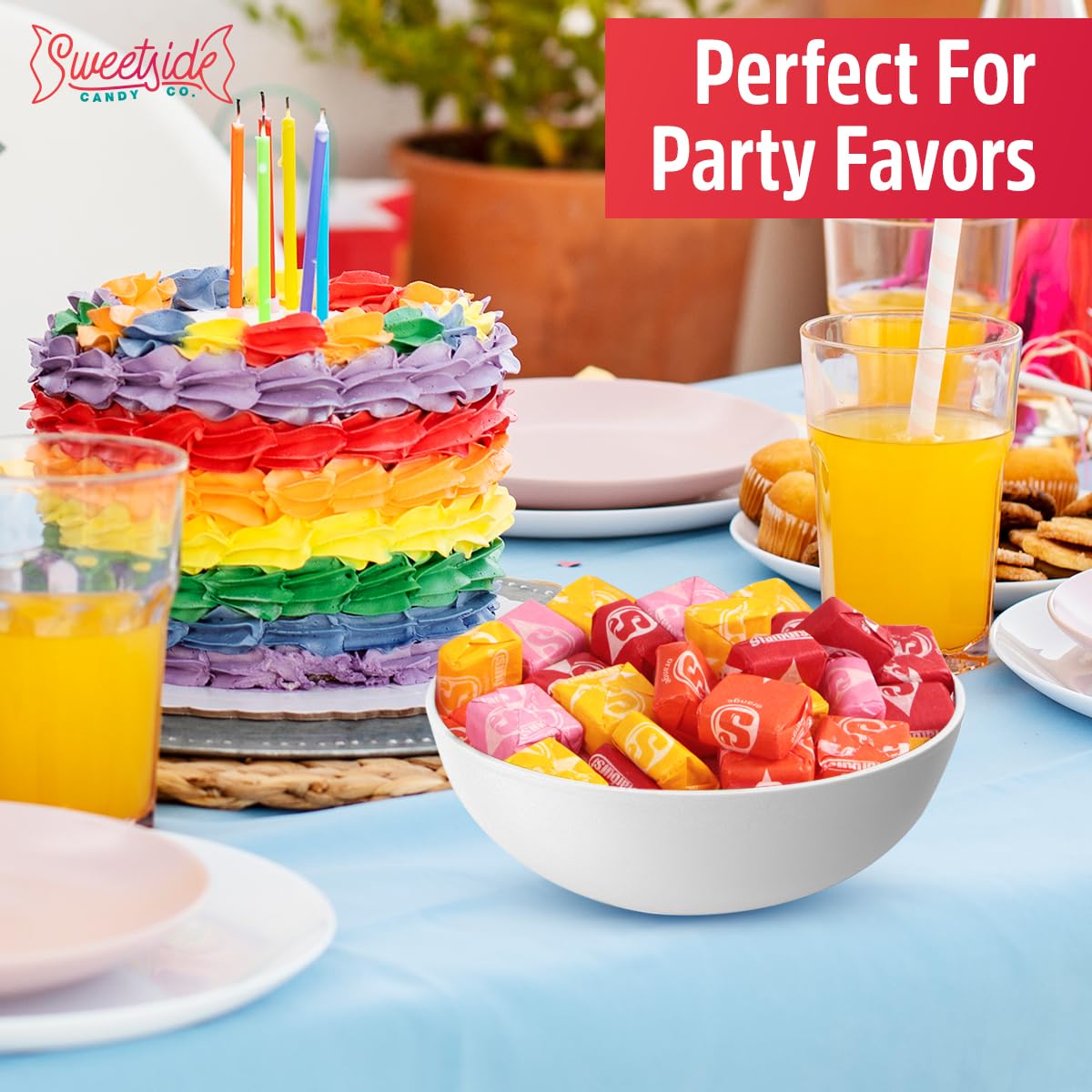 SWEETSIDE CANDY CO. colorful spread of Starbrst candies offering vibrant visual appeal