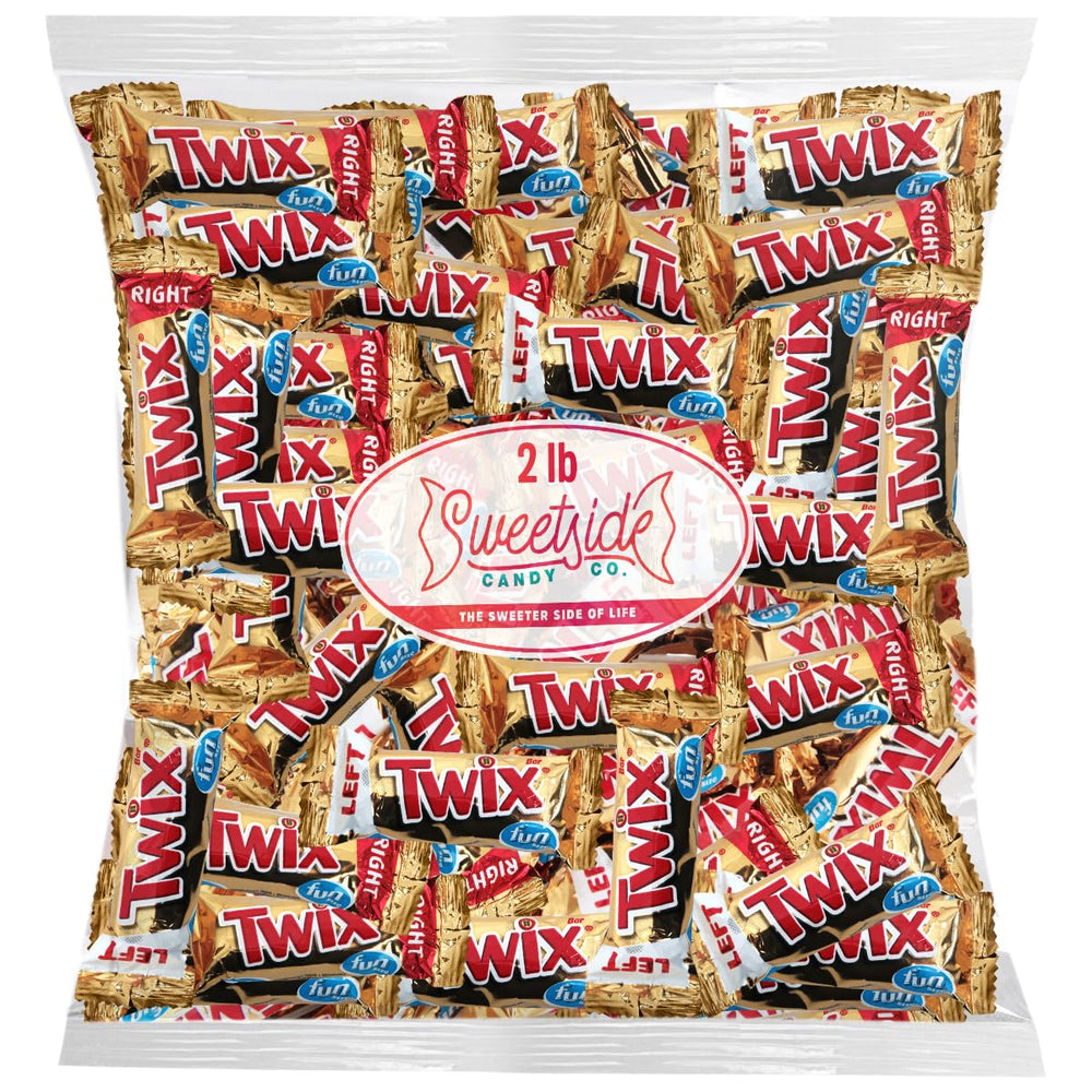 SWEETSIDE CANDY CO. front packaging showing 2 lb bulk Twix for easy stock-up