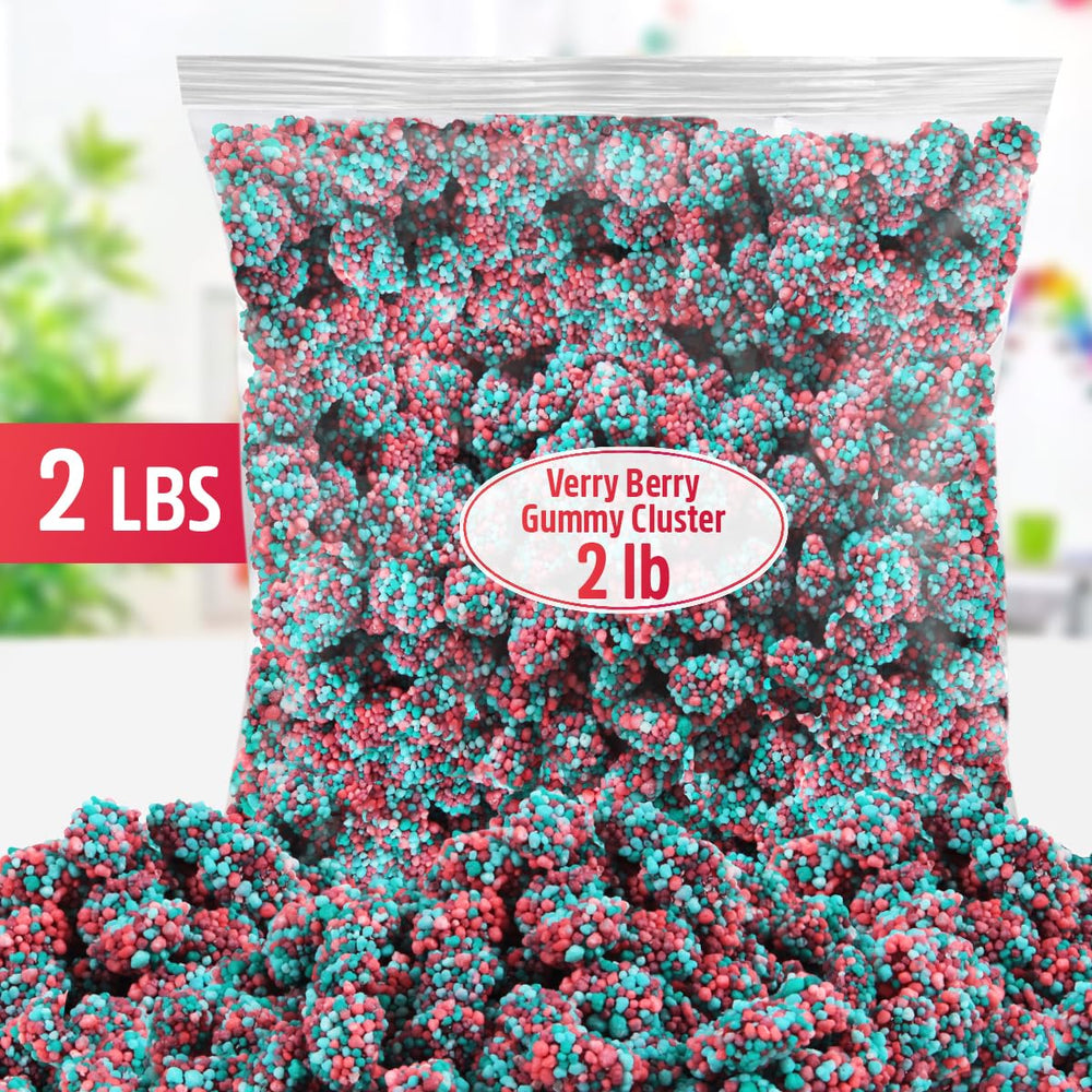 Close-up of gummy clusters texture highlighting SWEETSIDE CANDY CO. crunchy coating and chewy center benefit
