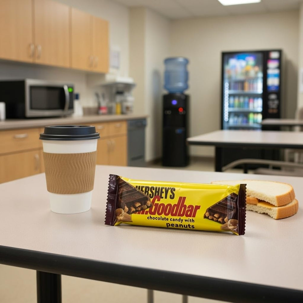 Sweetsome Mr. Good fun size bar in hand showing snack scale