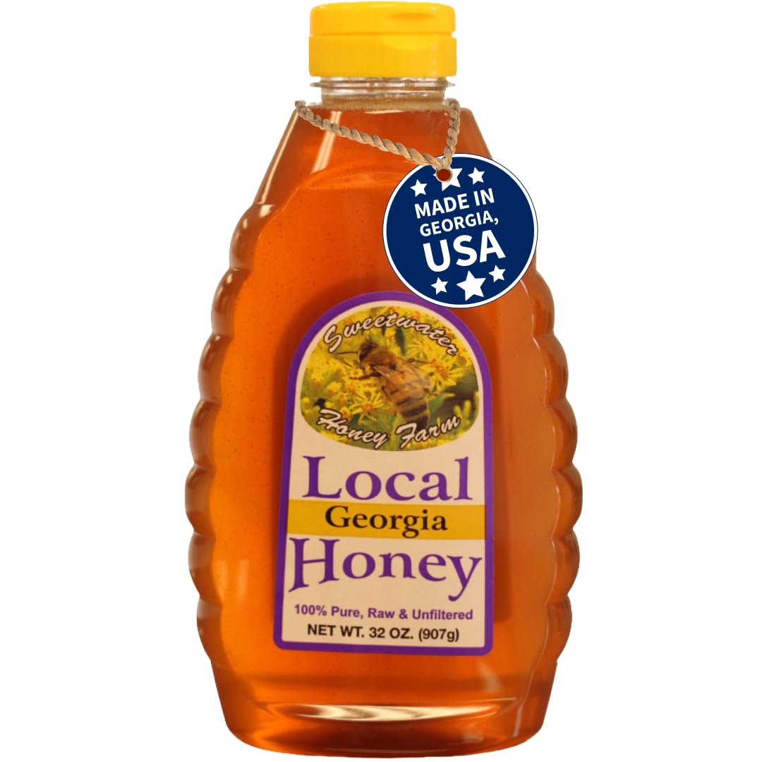 Sweetwater Creek Honey Farm front label on 32oz jar showing brand and purity benefit