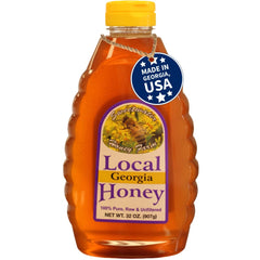 Sweetwater Creek Honey Farm front label on 32oz jar showing brand and purity benefit