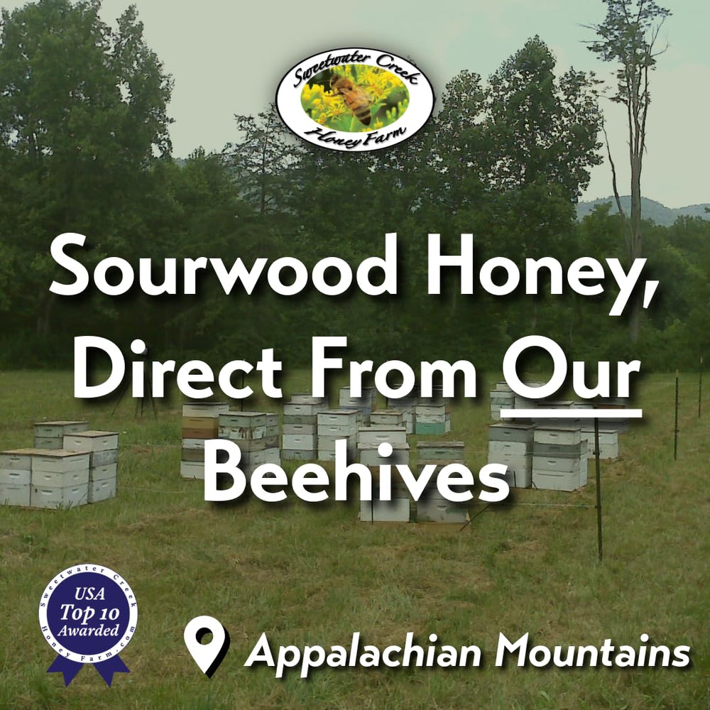 Sweetwater Creek Honey Farm open 32oz jar top view showing natural raw texture