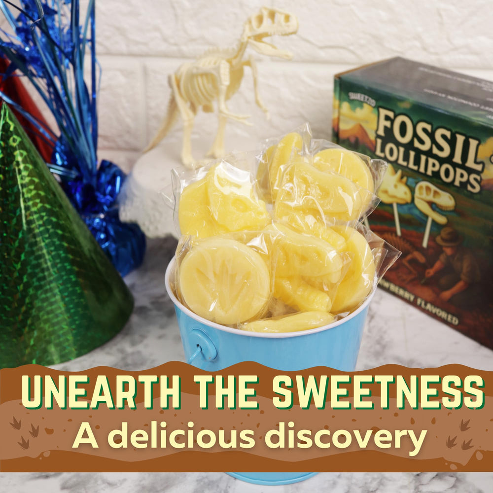 Sweetzo dinosaur suckers arranged on a candy table, adding themed visual appeal