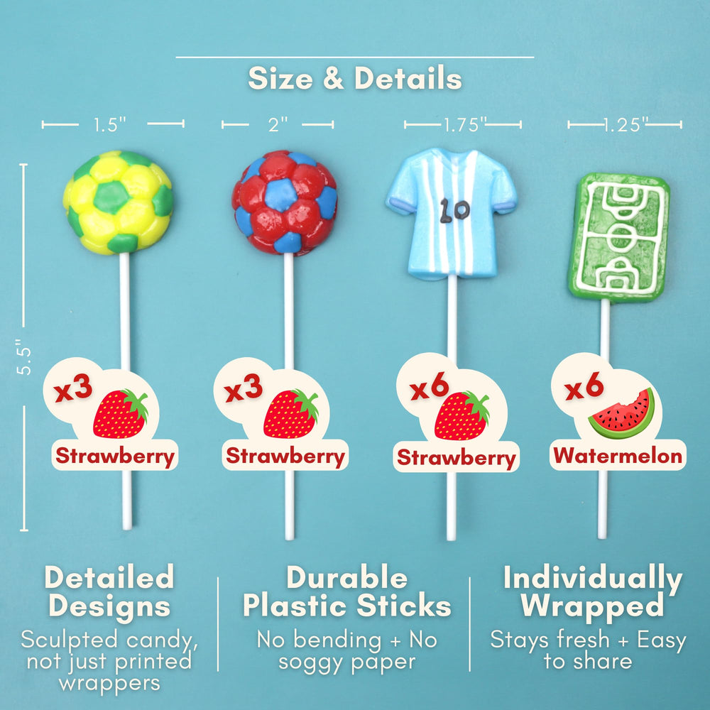 Sweetzo field-shaped lollipop texture showing clear graphics and durable candy finish for displays