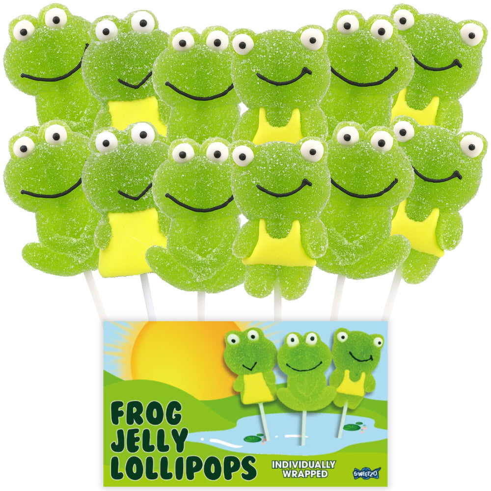 Sweetzo frog lollipop front packaging showing display box and 12-count appeal