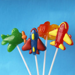 Sweetzo individually wrapped airplane lollipop held in hand demonstrating convenient portioning and hygiene