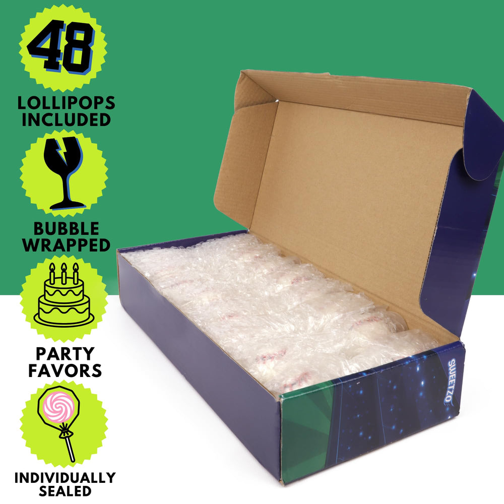 Sweetzo sports party table display with lollipops adding colorful themed decor