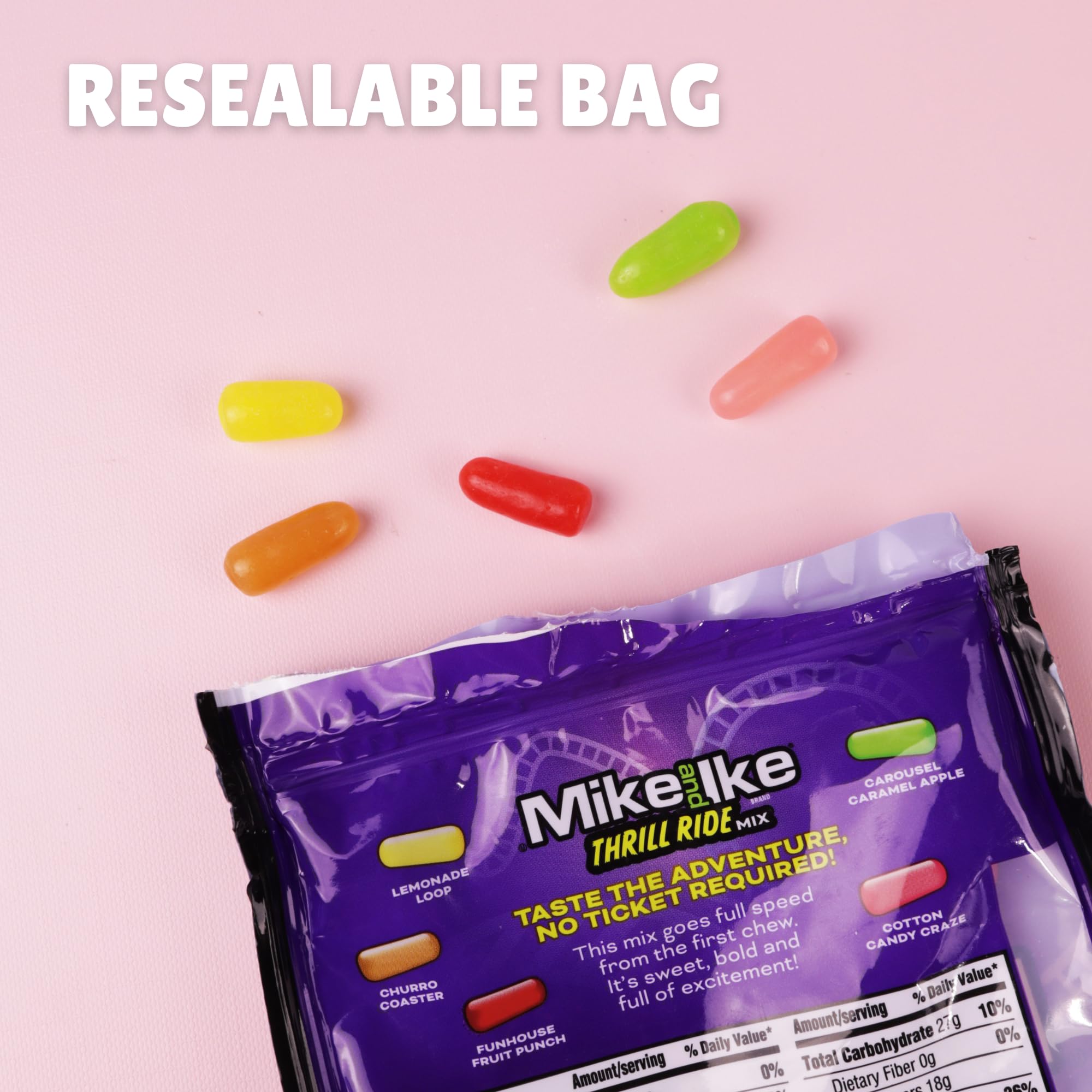 Sweetzo Mike and Ike next to a measuring cup showing 10-ounce size for portioning and planning