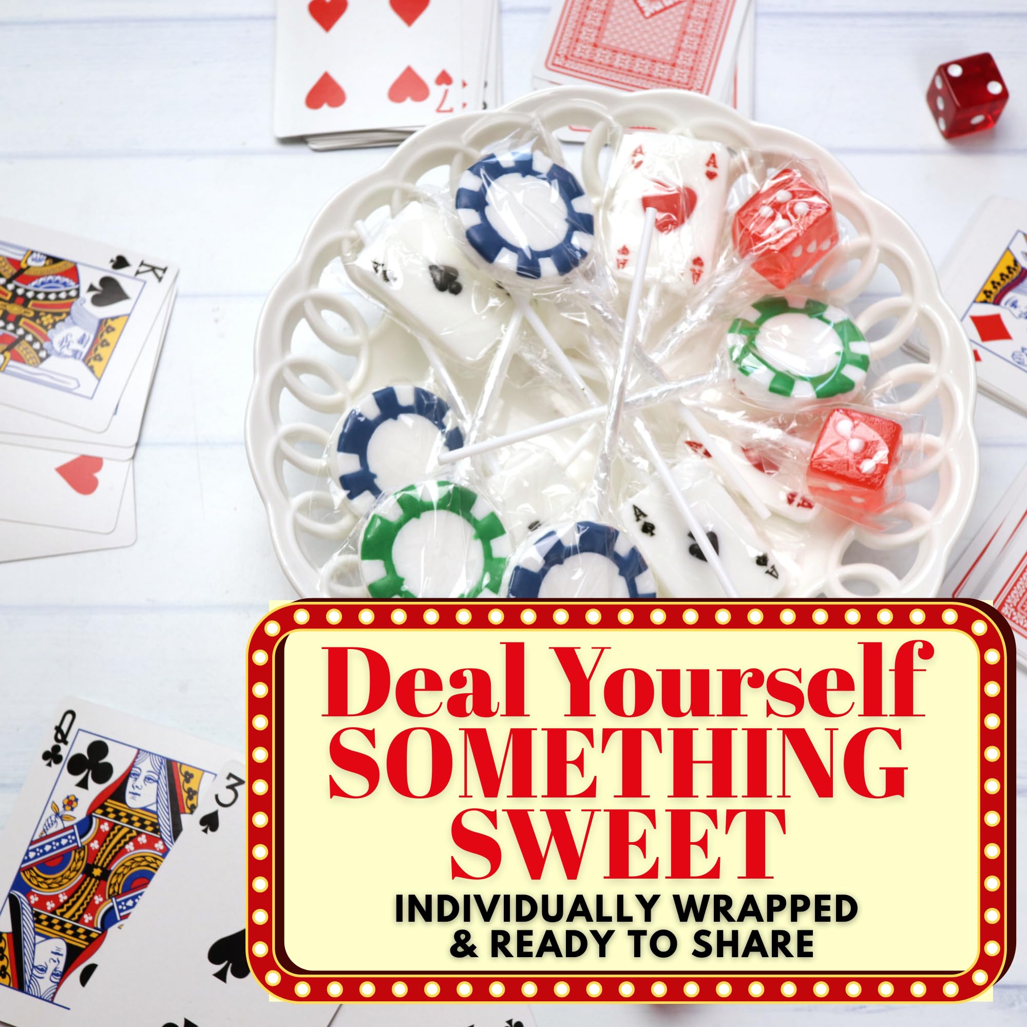 Sweetzo playing card shaped lollipop visible shape and bright red color
