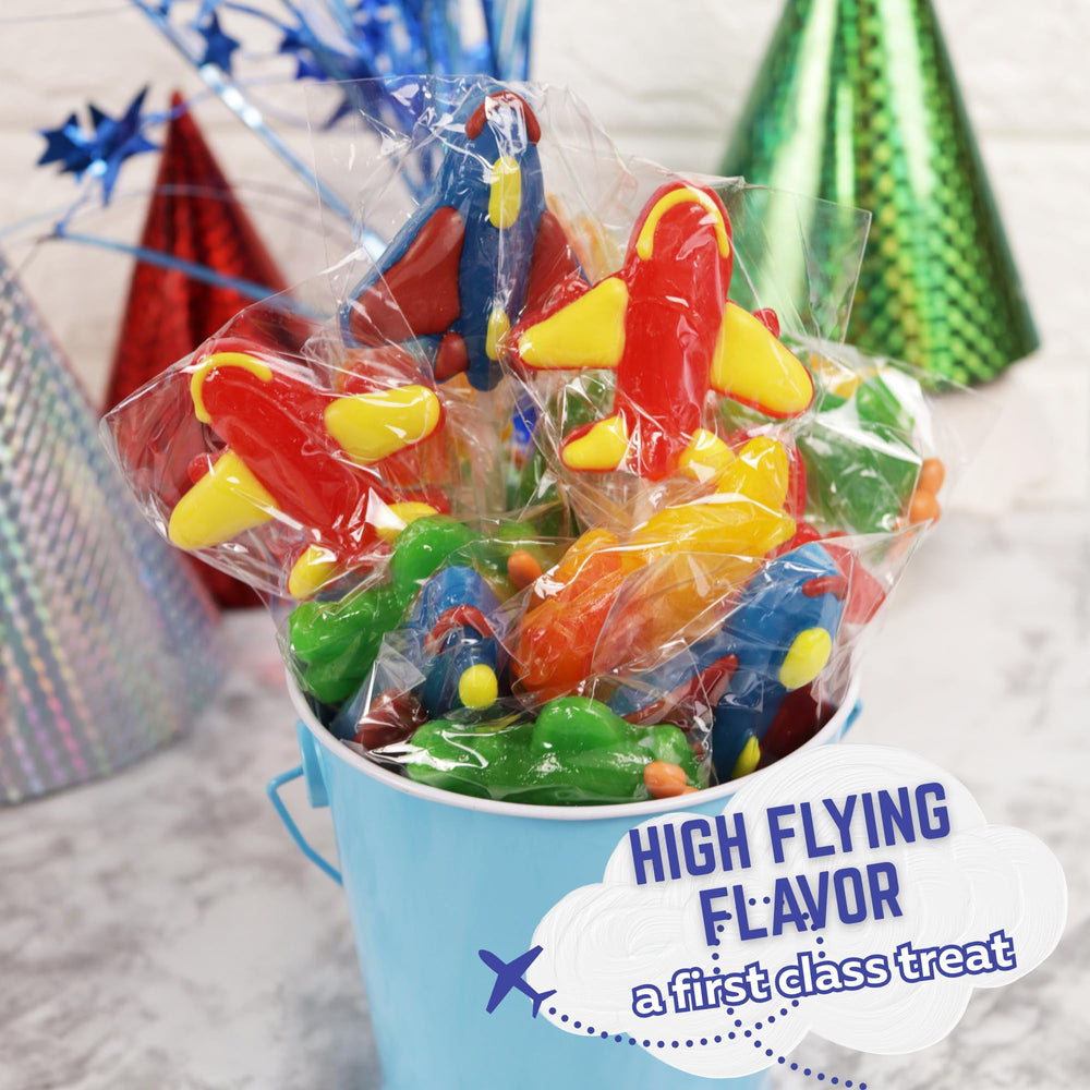 Sweetzo airplane lollipop beside ruler showing size for planning favors and displays