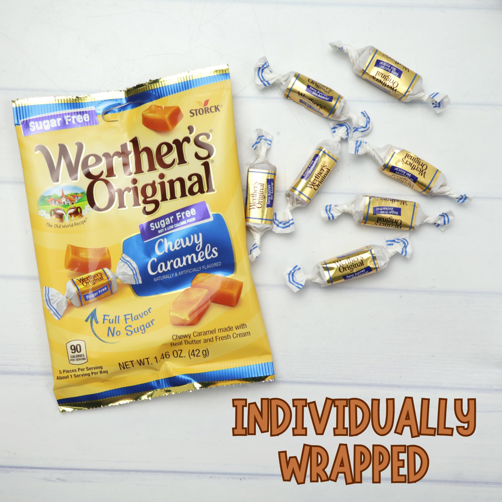 Sweetzo Werther's close-up of caramel texture highlighting soft chew and buttery appearance
