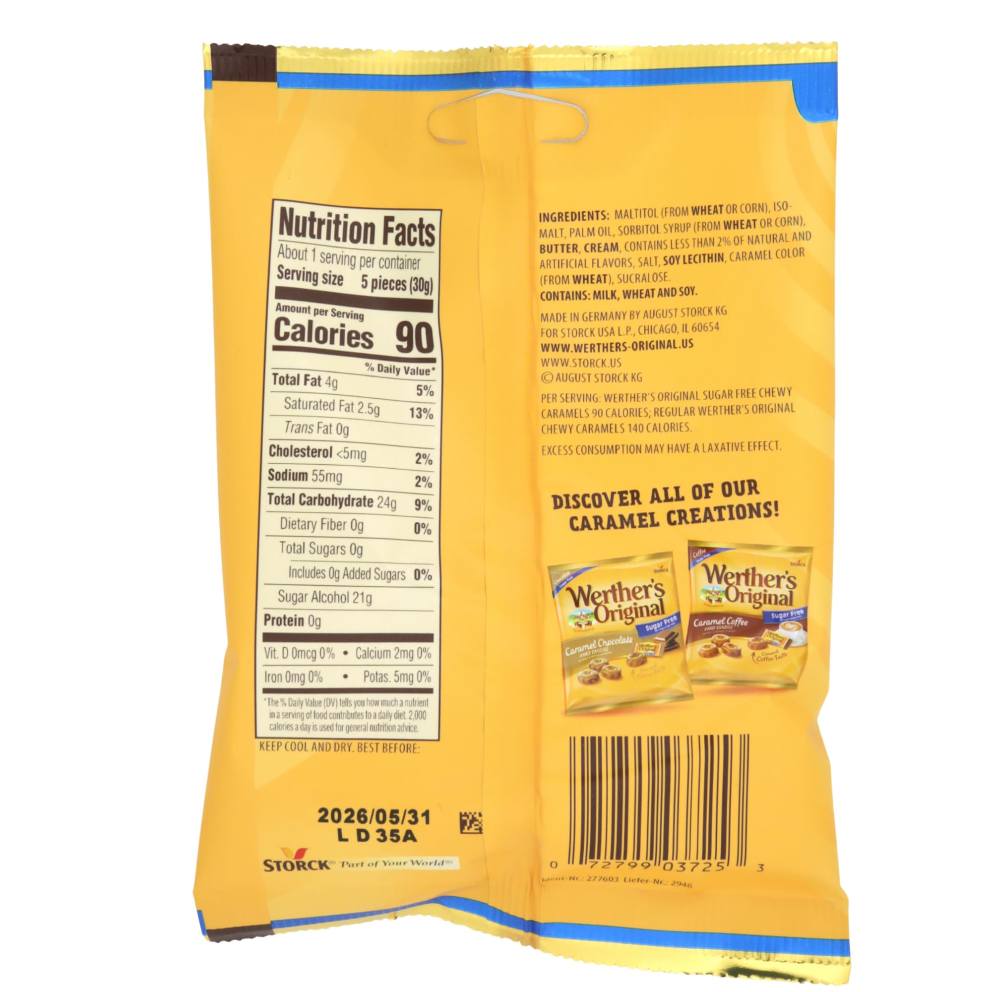 Sweetzo Werther's individually wrapped caramels displayed for portable, hygienic sharing benefit