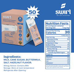 Swirl single 9 g packet closeup highlighting easy-tear and portion control