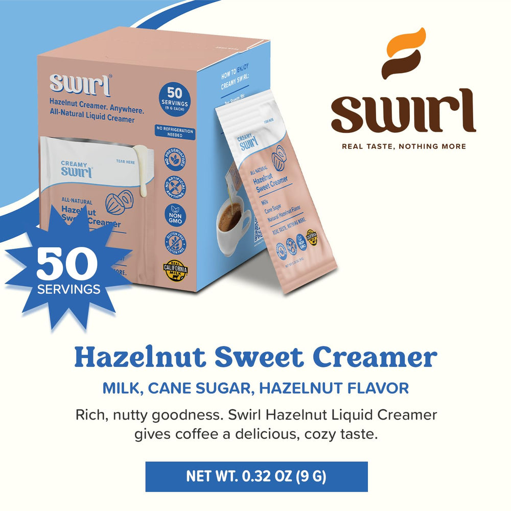 Swirl pouring creamer into coffee illustrating fast blending and smoother taste