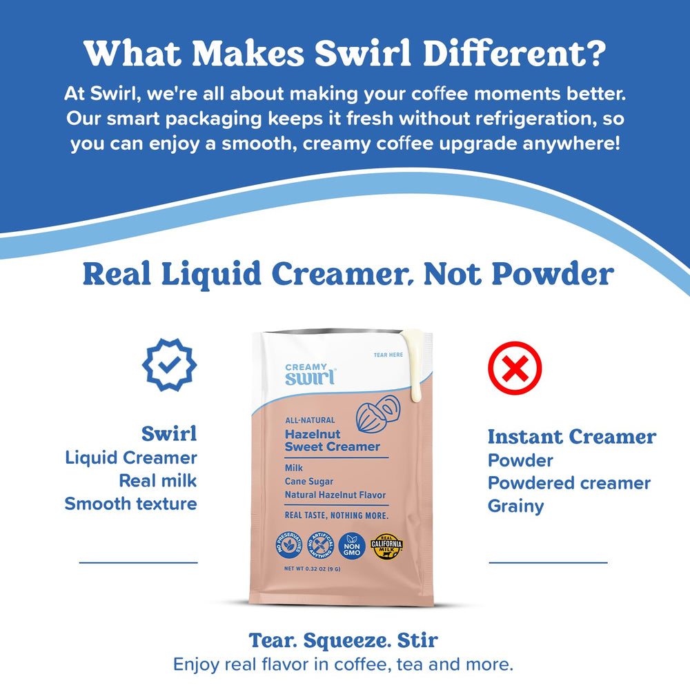 Swirl liquid texture close-up showing creamy consistency and richer mouthfeel