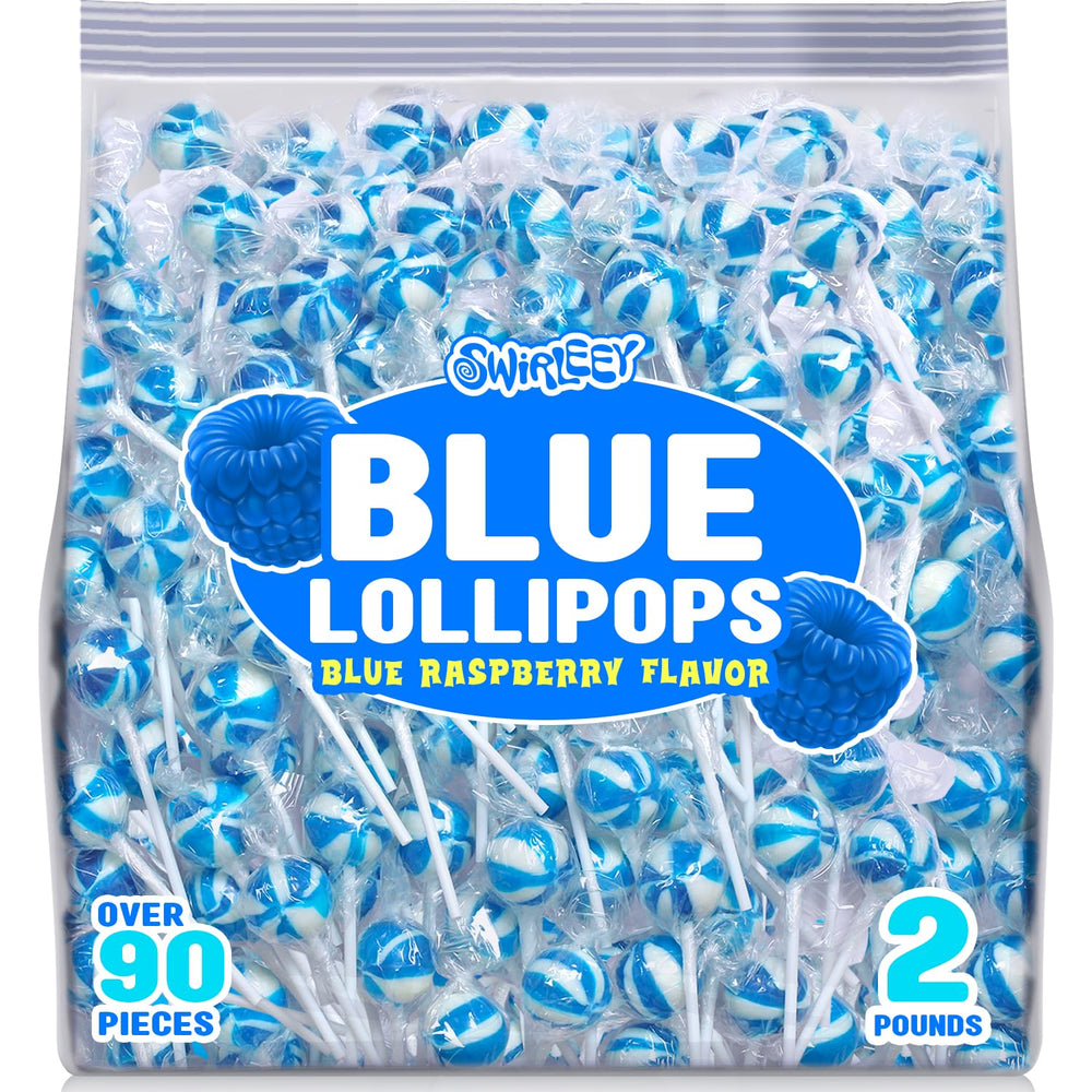 SWIRLEEY front packaging showing blue lollipops and quantity for event planning