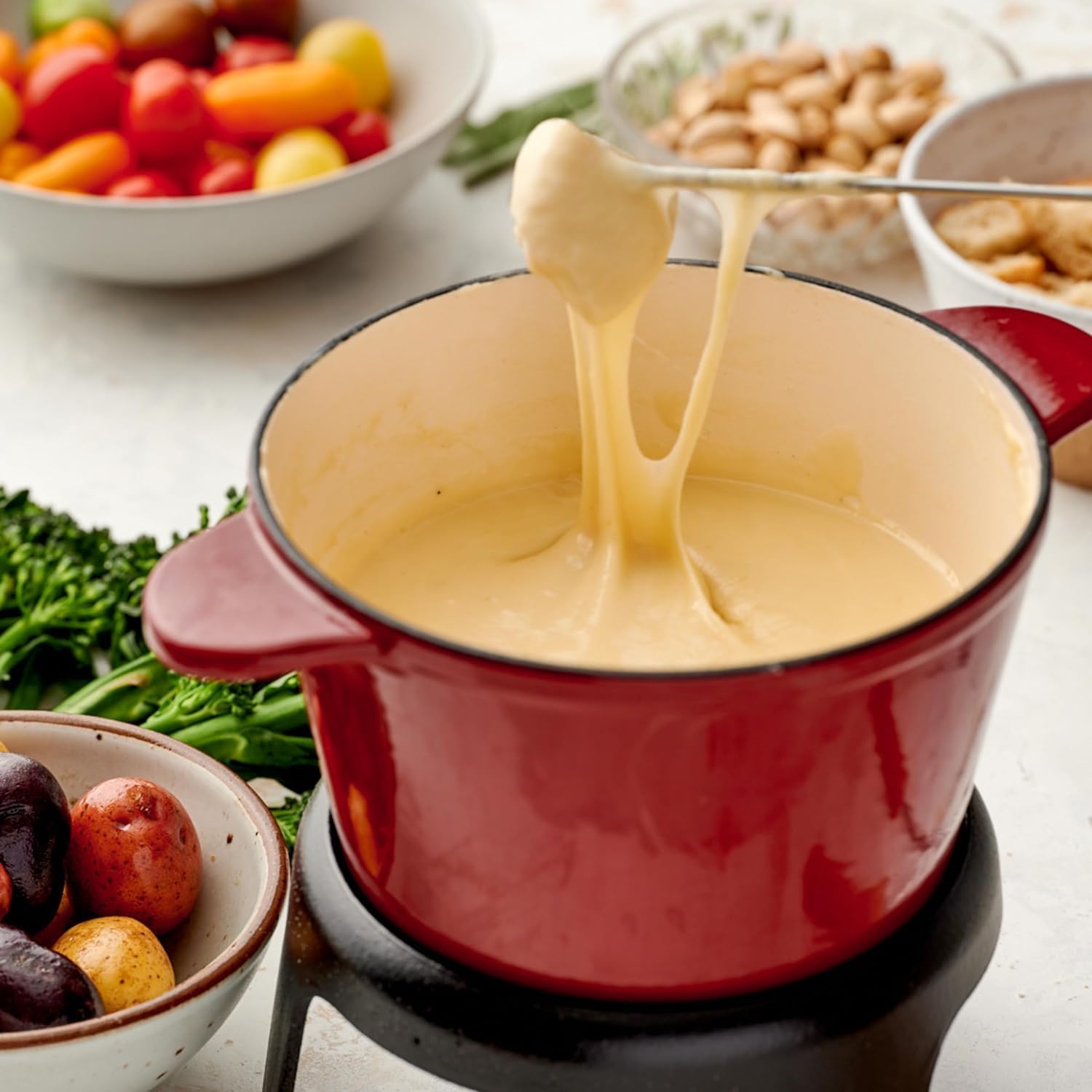 Swiss Knight fondue served in pot encouraging communal dining benefit