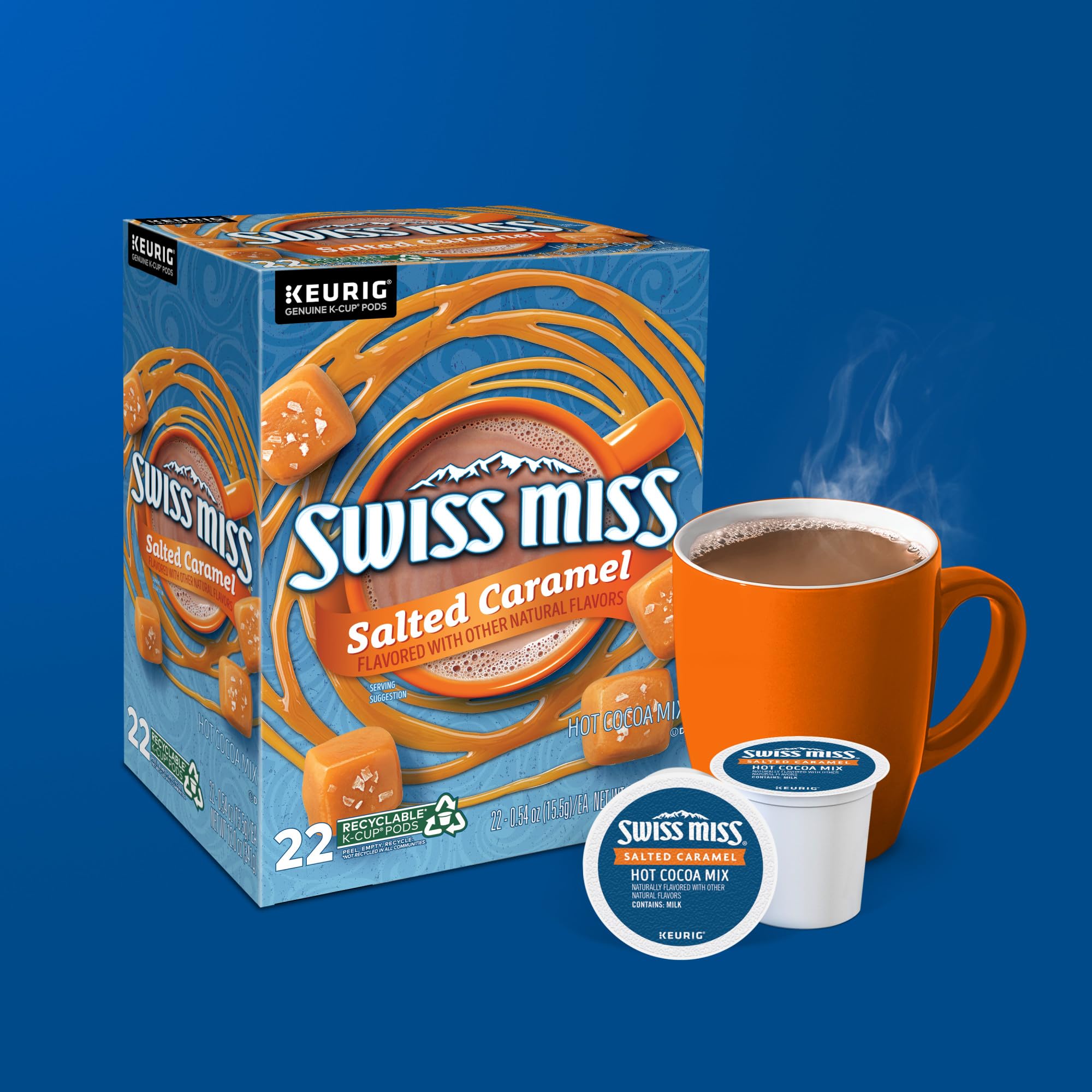 Swiss Miss boxes stacked to display bulk supply and easy storage