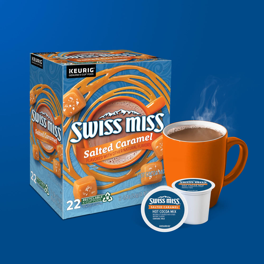 Swiss Miss boxes stacked to display bulk supply and easy storage