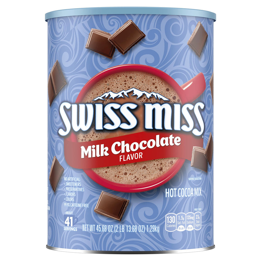 Swiss Miss canister front view showing brand and label for easy selection
