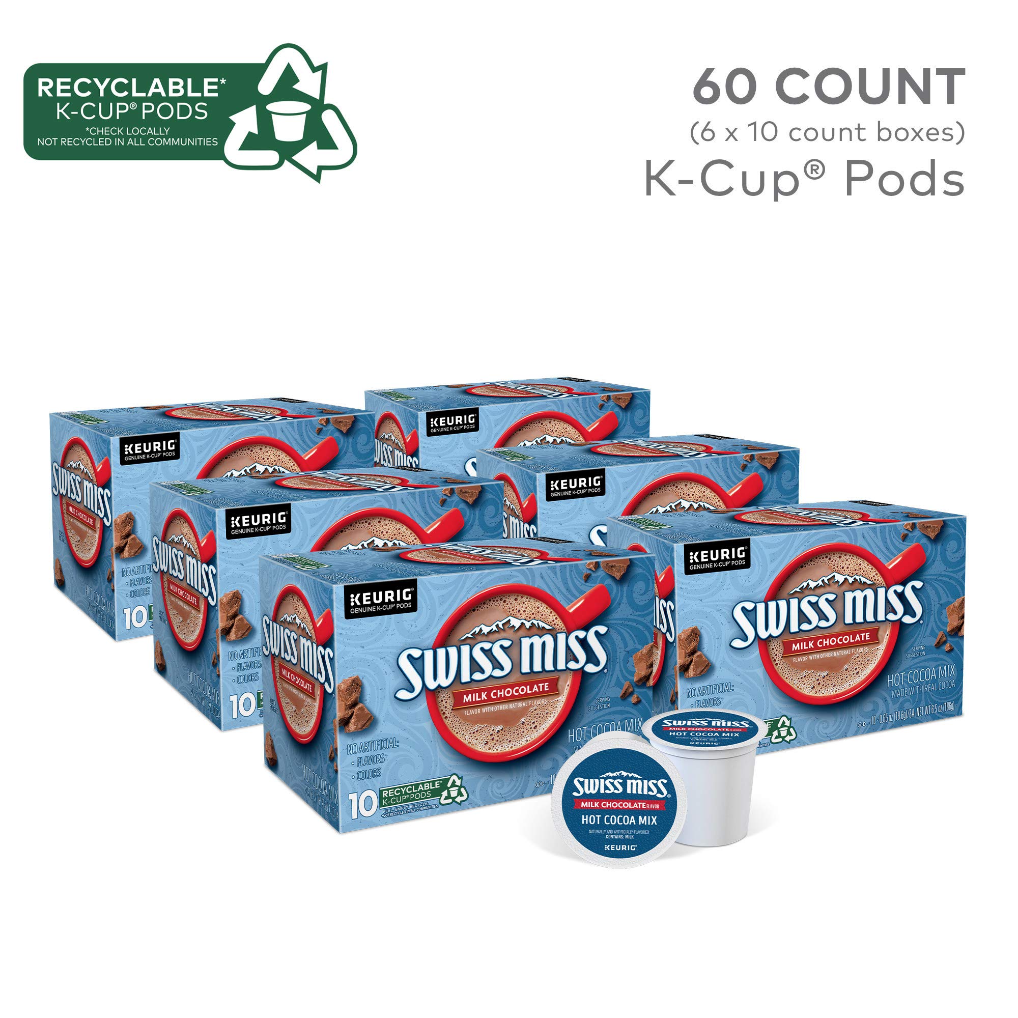 close-up of Swiss Miss K-Cup pod texture and sealed freshness benefit