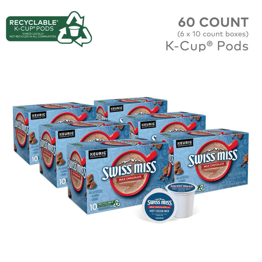 close-up of Swiss Miss K-Cup pod texture and sealed freshness benefit