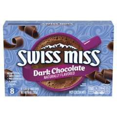 Swiss Miss front packaging showing 12 boxes and rich dark cocoa benefit