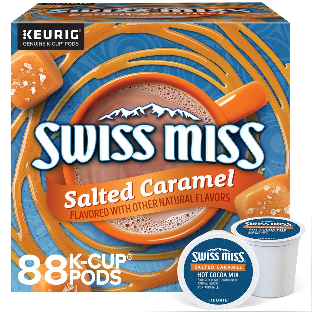 Swiss Miss front packaging showing salted caramel flavor and benefits