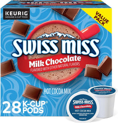 Swiss Miss front packaging showing 28-count pods and quick convenience