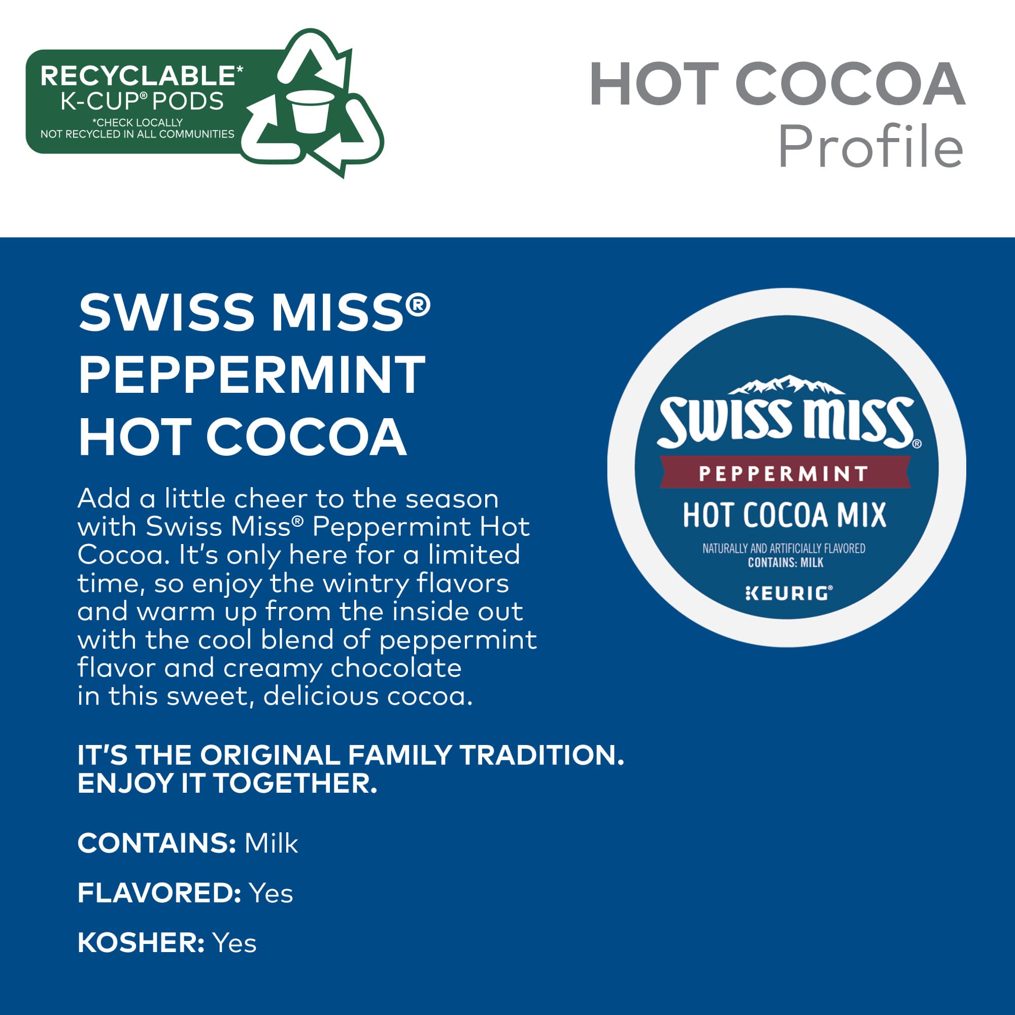 Brewed Swiss Miss peppermint hot cocoa in a mug demonstrating creamy warmth