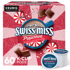 Swiss Miss front packaging showing peppermint hot cocoa pods and branding benefits