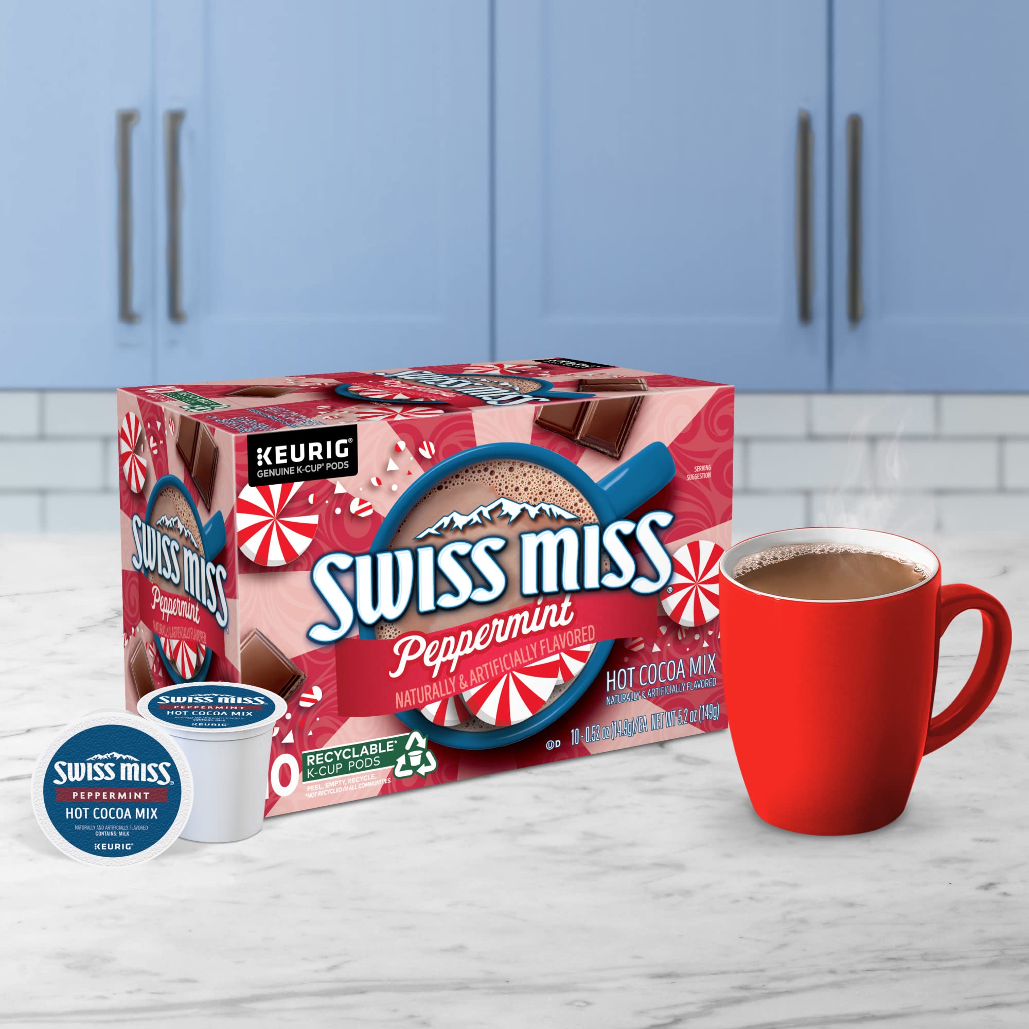 Swiss Miss K-Cup next to a ruler showing pod size and single-serve practicality