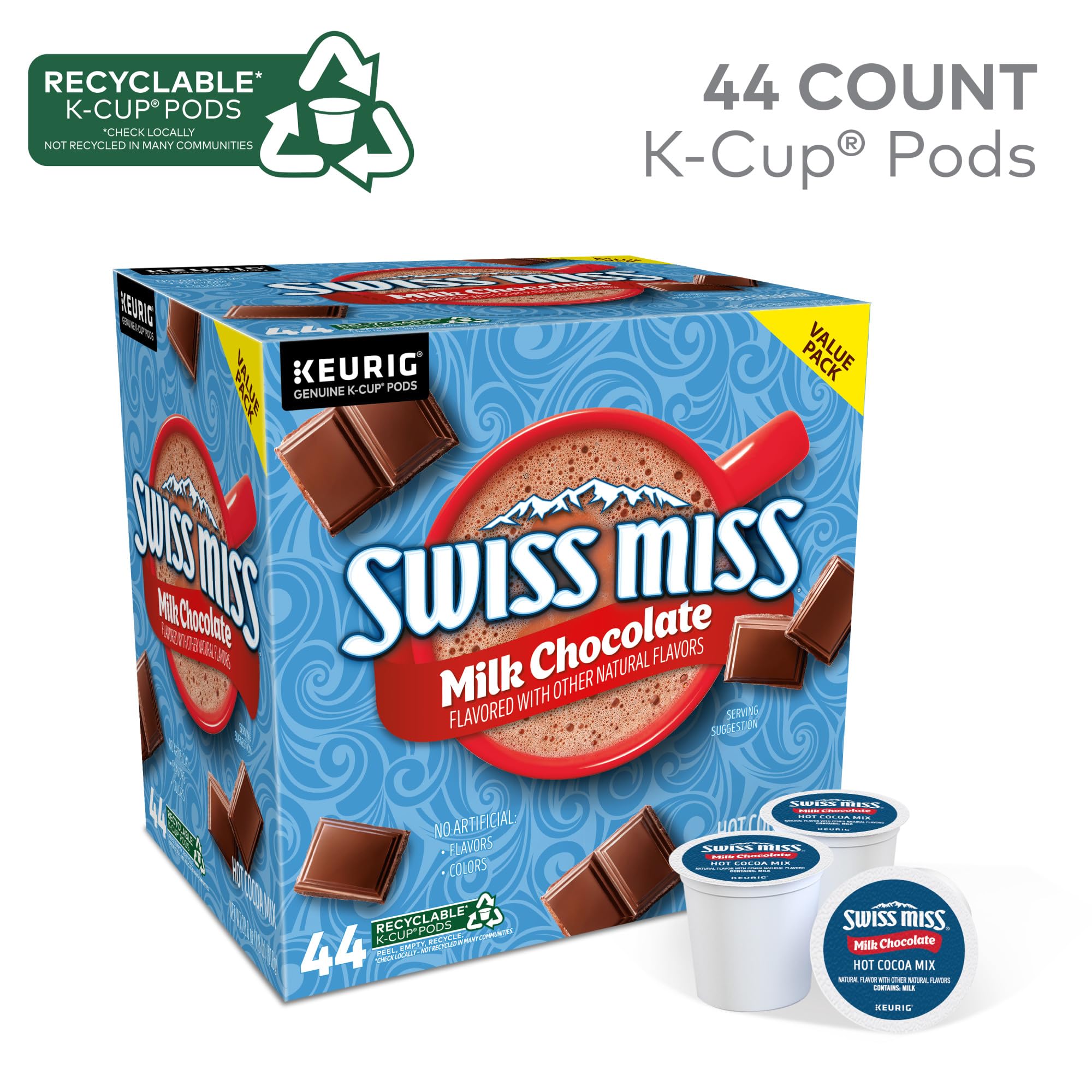 Close-up of a Swiss Miss K-Cup pod highlighting pod design and ease