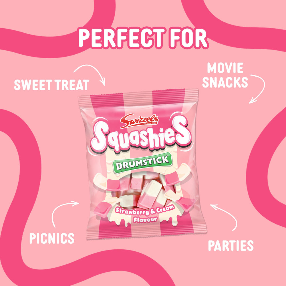 Hand holding a Swizzels piece showing brand and soft marshmallow-like chew for tasting