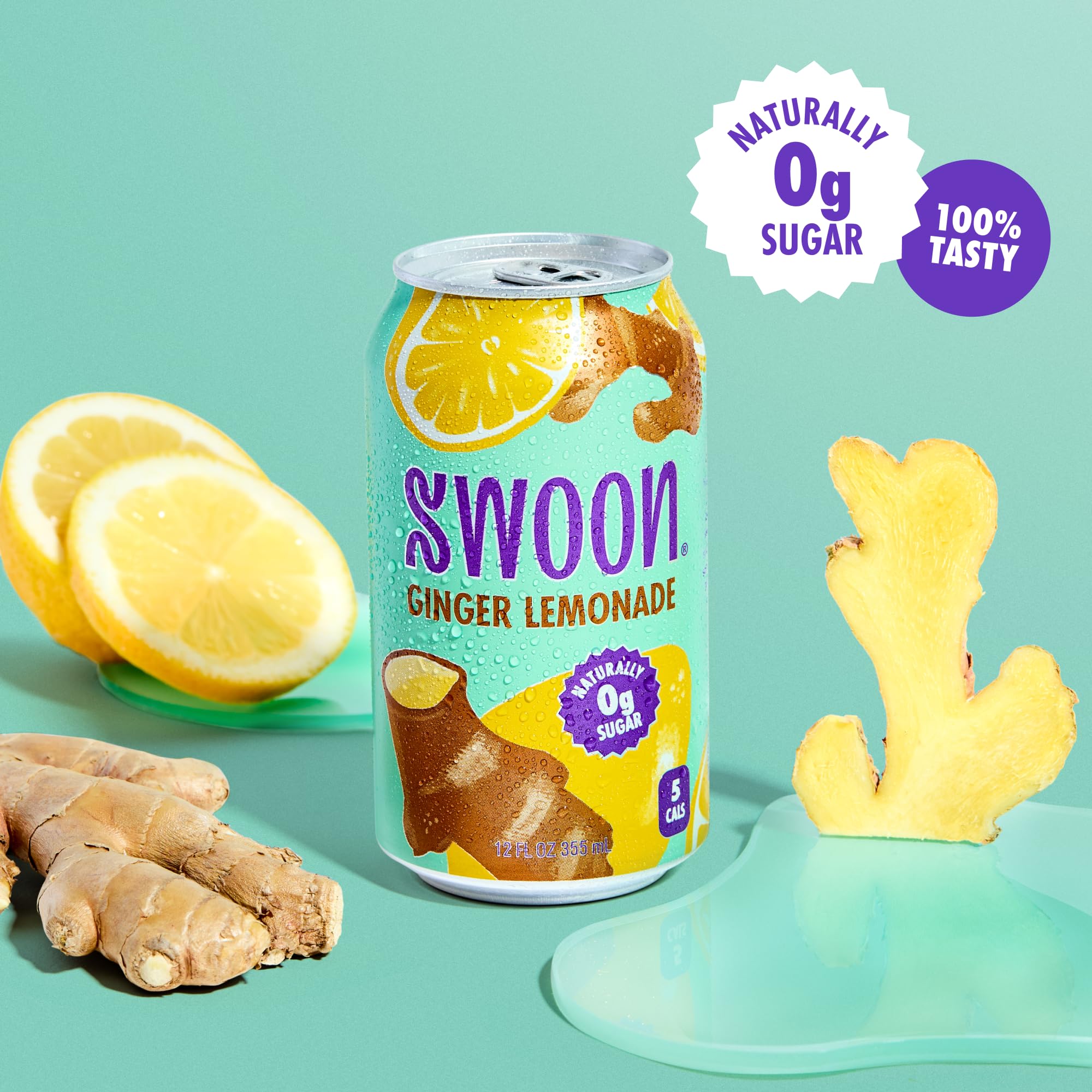 Swoon close-up label displaying ingredients and zero sugar benefits