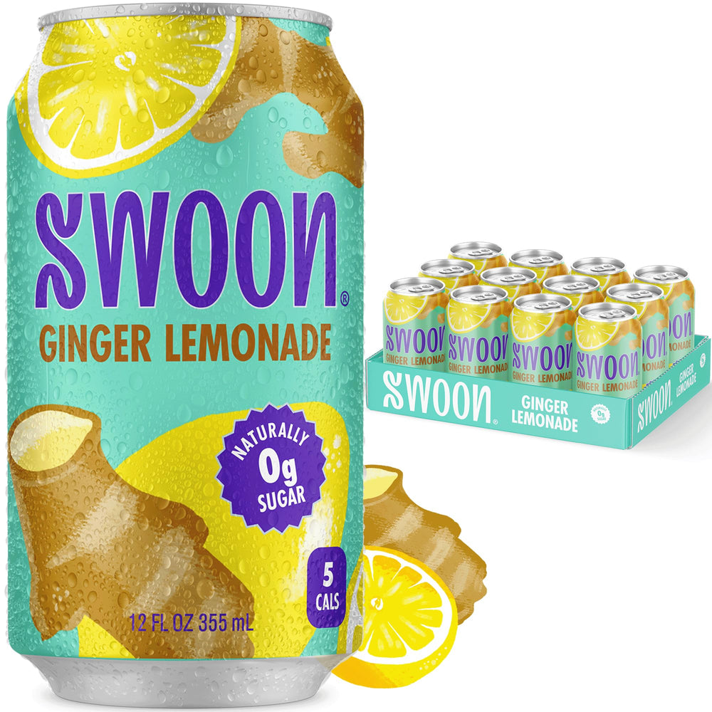 Swoon front packaging showing crisp lemon and ginger for a refreshing sip
