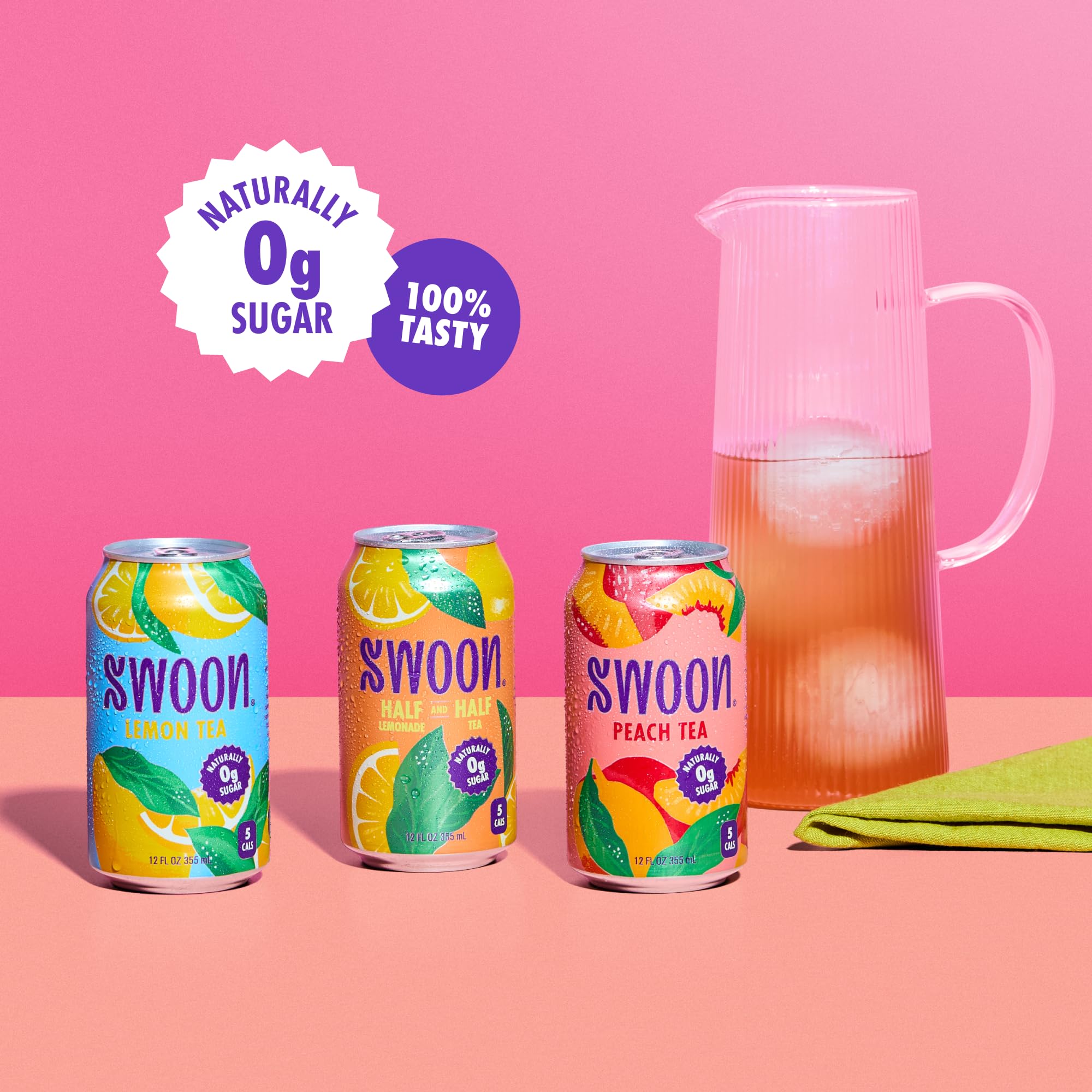 Swoon Half & Half can close‑up label highlighting zero sugar benefit